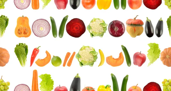 Patrón Sin Costura Verduras Frutas Aisladas Sobre Fondo Blanco —  Fotos de Stock