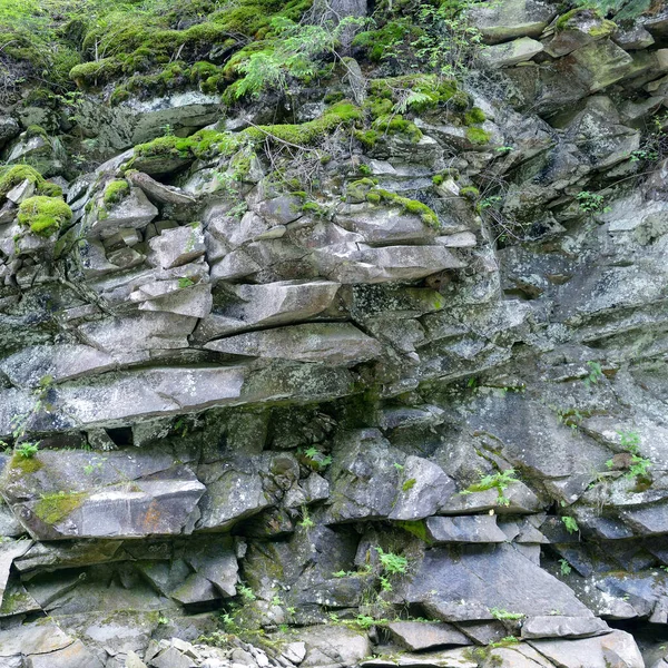 Geological section of igneous rocks close-up.