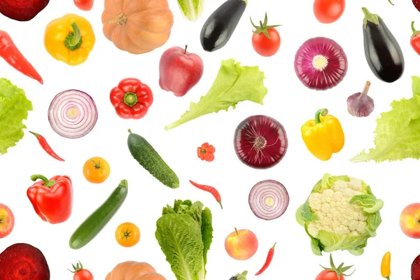 Frukt Grönsaker Sömlös Mönster Isolerad Vit Bakgrund — Stockfoto