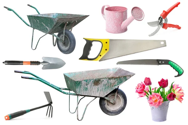 Collection Garden Tools Isolated White Background — Stock Photo, Image