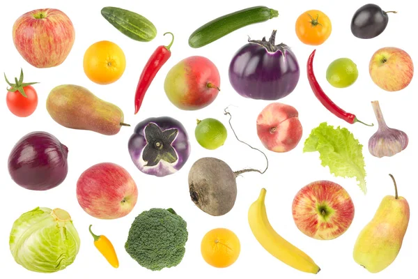 Conjunto Grande Que Cae Frutas Verduras Aisladas Sobre Fondo Blanco —  Fotos de Stock
