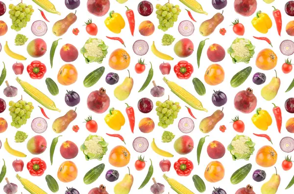 白い背景に隔離された美しい明るい野菜および果物の大きい継ぎ目が無いパターン ロイヤリティフリーのストック画像