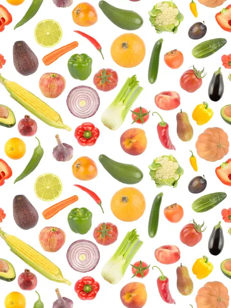 Patrón Vertical Sin Costuras Frutas Verduras Frescas Aisladas Sobre Fondo — Foto de Stock