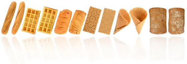 Kollektion Nybakat Bröd Produkter Isolerad Vit Bakgrund Royaltyfria Stockbilder