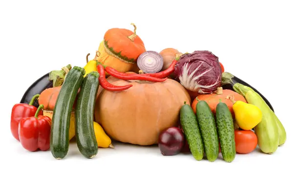 Grote Verzameling Van Nuttige Groenten Fruit Geïsoleerd Witte Achtergrond Rechtenvrije Stockfoto's