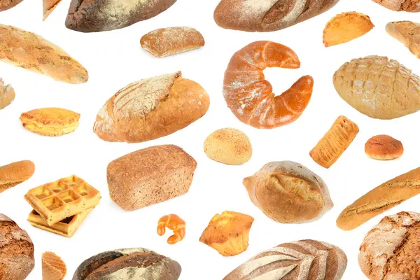 Chleb Słodycze Izolowane Białym Tle Płynny Wzór Obrazy Stockowe bez tantiem