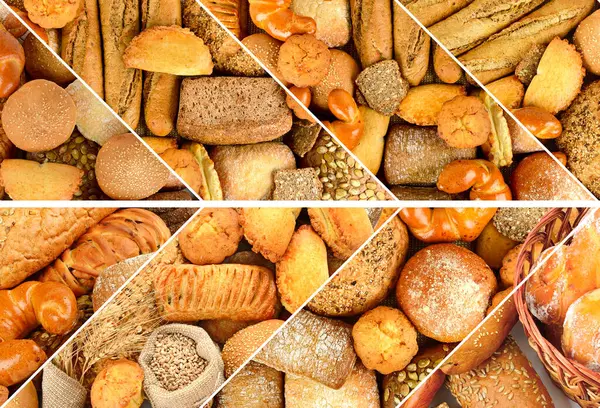 Duży Zestaw Świeżych Produktów Chlebowych Szeroki Format Obraz Stockowy