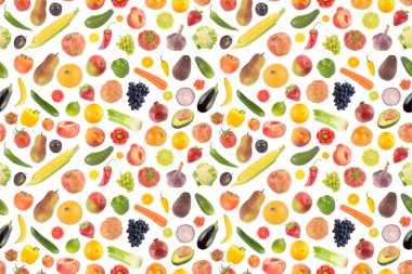 Kusursuz koleksiyon. Beyaz arka planda izole edilmiş taze böğürtlen, sebze ve meyve..