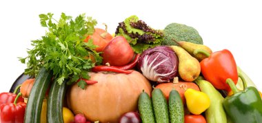 Büyük toplama yararlı sebze ve beyaz arka plan üzerinde izole meyve