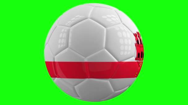 Реалистичный Изолированный Вращающийся Футбольный Мяч Флагом Гибралтара Фоне Зеленого Экрана — стоковое видео