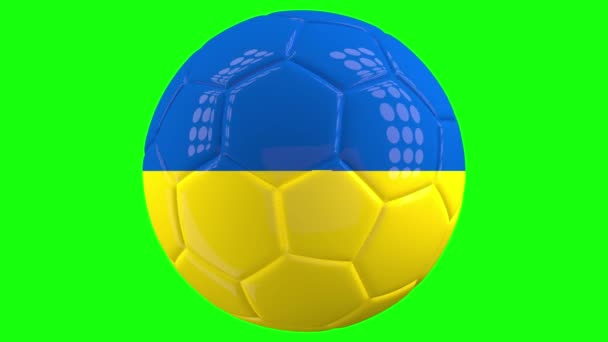 Реалистичный Изолированный Вращающийся Футбольный Мяч Флагом Украины Фоне Зеленого Экрана — стоковое видео
