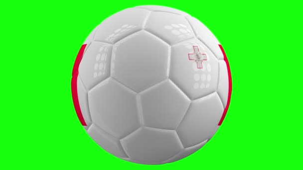 Реалистичный Изолированный Вращающийся Футбольный Мяч Флагом Мальты Фоне Зеленого Экрана — стоковое видео