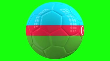 Üzerinde Azerbaycan bayrağı olan çok gerçekçi, izole edilmiş dönen bir futbol topu yeşil ekran arka planı ve kolay izolasyon için alfa matte. Kusursuz döngü 3 boyutlu canlandırma.