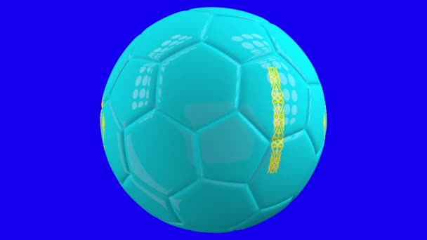 Bola Futebol Fiação Isolada Muito Realista Com Bandeira Cazaquistão Frente — Vídeo de Stock