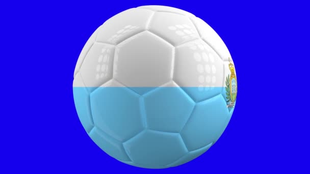 Πολύ Ρεαλιστική Απομονωμένη Περιστρεφόμενη Μπάλα Ποδοσφαίρου Σημαία Του Αγίου Μαρίνου — Αρχείο Βίντεο