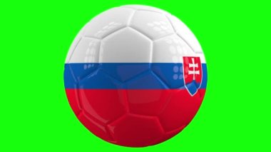Üzerinde Slovakya bayrağı olan çok gerçekçi, izole edilmiş dönen bir futbol topu yeşil ekran arka planı ve kolay izolasyon için alfa matte. Kusursuz döngü 3 boyutlu canlandırma.