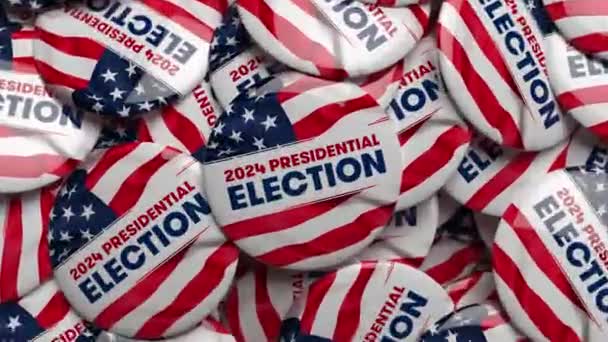 2024年 アメリカ大統領選3DアニメーションPotusキャンペーンボタン トップダウンビュー ドリー ショット — ストック動画