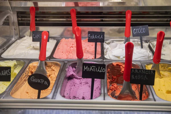 식욕을 돋우는 이탈리아 아이스크림 젤라토를 곁들인 케이스 종류의 전통적 디저트 — 스톡 사진