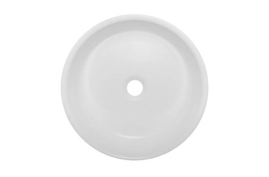 Arka planda izole edilmiş banyo için modern yuvarlak beyaz seramik lavabo (leğen).