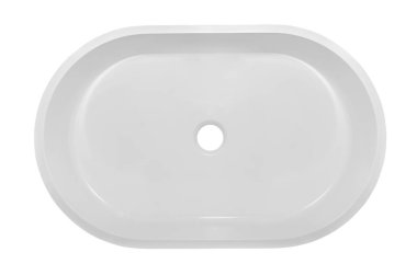 Yuvarlak köşeli modern dikdörtgen (oval) iki kişi için beyaz seramik lavabo (lavabo), arka planda izole banyo için.