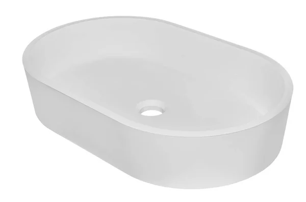 现代矩形 椭圆形 有圆形角落白色陶瓷槽 洗脸盆 可容纳两人 用于背景隔离的浴室 — 图库照片