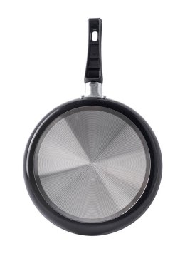 Flat pancake pan on a white background. Reverse aluminum side