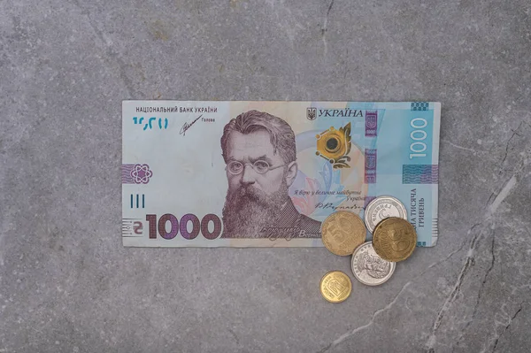 Українська Валюта Гривні Білль 1000 Номіналів Зображує Вернадського Сірому Мармуровому — стокове фото