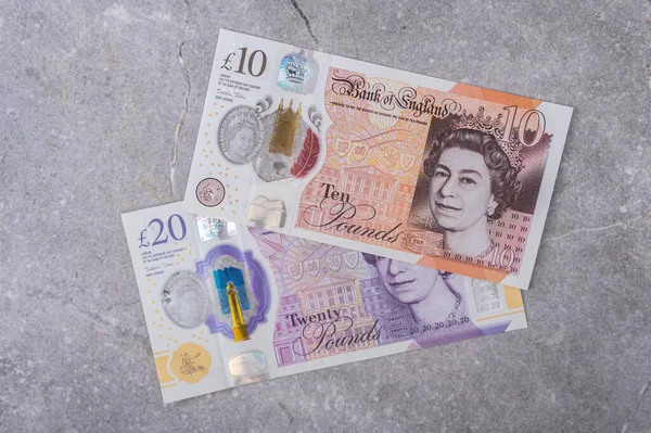 Moneda Gran Bretaña Inglaterra Libra Billetes Denominaciones Con Retrato Reina — Foto de Stock