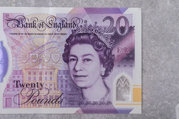 Валюта Великої Британії Банкноти Номіналом Зображень Портрета Королеви Єлизавети Сірому — стокове фото