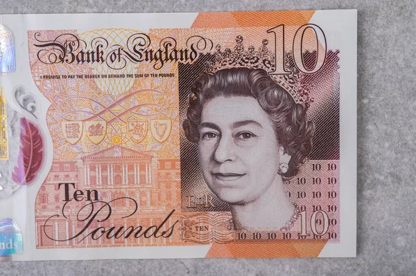 Валюта Великої Британії Банкноти Номіналом Зображень Портрету Королеви Єлизавети Сірому — стокове фото