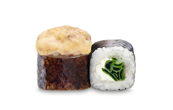 Суши Завернутые Морские Водоросли Демонстрируют Мастерство Японской Кухни Слияние Вкусов — стоковое фото