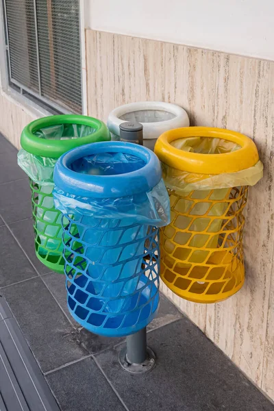 Trash Cans Sorting Trash Four Types Cities Italy Street Space — Stock Photo, Image