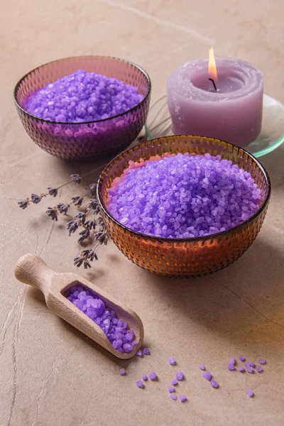 Lavendel Kracht Aromatische Kaars Voor Badkamer Voor Spa Ontspanning Aromatherapie — Stockfoto