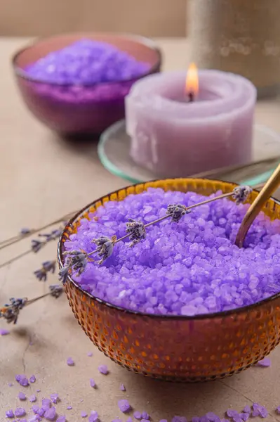 Lavendel Kracht Aromatische Kaars Voor Badkamer Voor Spa Ontspanning Aromatherapie — Stockfoto