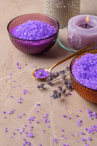 Lavendelzout Aromatische Kaars Voor Badkamer Voor Spa Ontspanning Aromatherapie Ontspanning — Stockfoto