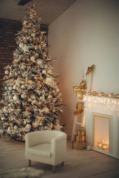 Decoración Navidad Vacaciones Casa Habitación Navidad Con Hermoso Árbol Navidad — Foto de Stock