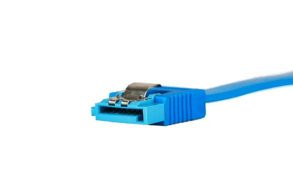 Sata Blue Cable Macro Isolated White — Fotografia de Stock