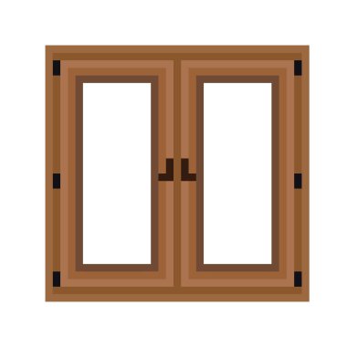 Pixel wooden window, vector illustration