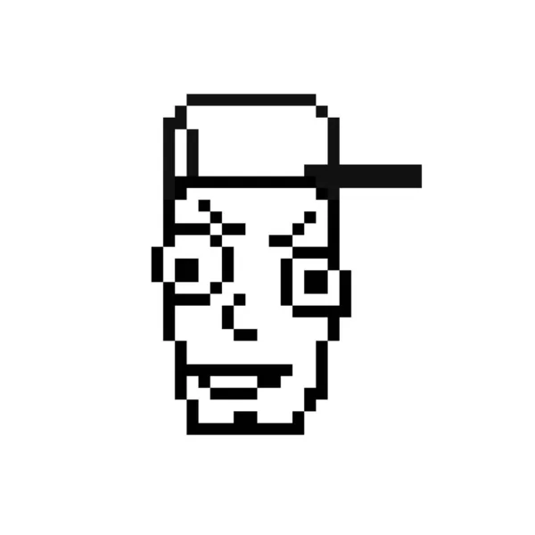 Pixel Art Face Man Rapper Vector Illustration — Vettoriale Stock