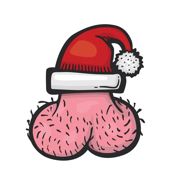 Human Balls Penis Christmas Cap Vector Illustration — Stockvektor