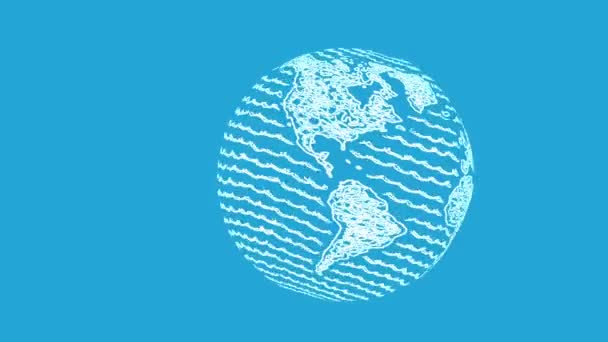 Rotierende Weltkugel Auf Blauem Hintergrund Handgezeichnete Illustration Rettet Die Welt — Stockvideo