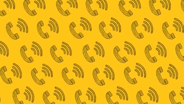 Wzór Ikon Telefonów Narysowanych Żółtym Tle Wzorzec Centralny Kontakt Gorącej — Wideo stockowe