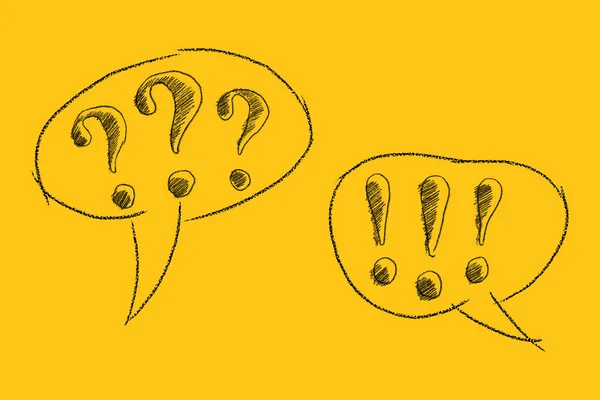Ünlem Işareti Soru Işareti Sarı Renkli Konuşma Baloncuklarıyla Soru Cevap — Stok fotoğraf