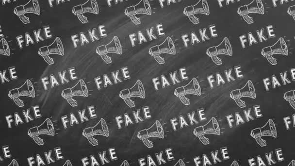 用粉笔画在黑板上的扩音器图标和字母Fake的图案 信息和虚假信息的概念 假新闻 无缝线环路视频 — 图库视频影像