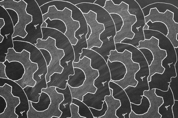Gears Human Heads Illustration Blackboard Concept Idea Teamwork Artificial Intelligence — Stock Photo, Image