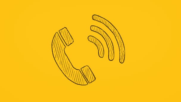 Phone Icon Trendy Flat Style Drawn Yellow Background Contact Center — Vídeo de stock