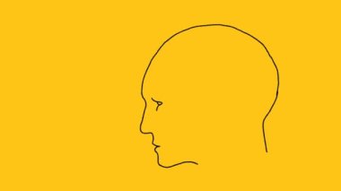 Human head with question marks inside. Animated Illustration on yellow background