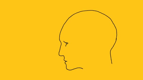 人間の頭の中に疑問符がある 黄色い背景のアニメーションイラスト — ストック動画