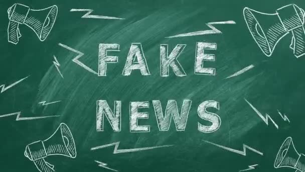 Мегафони Текстом Fake News Намальовані Крейдою Дошці Анімаційна Ілюстрація Інформаційно — стокове відео