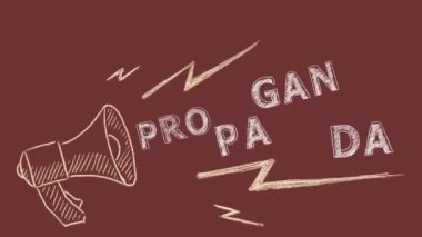 Propaganda and fake news concept. Illustration on red background. A megaphone with the word propaganda. Misinformation and counterinformation concept.